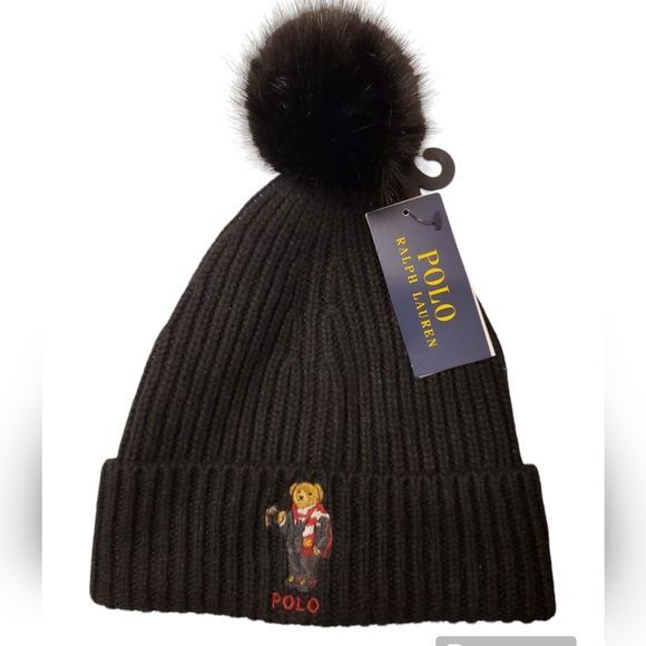Polo Ralph Lauren Limited Edition Polo Bear Pom Hat/Black - Picture 1 of 8